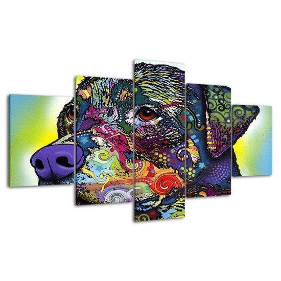 Dog Animal Trippy Psychedelic Painting Scene 5 Piece Five Panel Wall Canvas Print Modern Poster Wall Art Decor 4