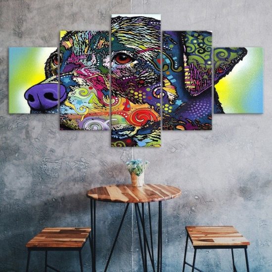 Dog Animal Trippy Psychedelic Painting Scene 5 Piece Five Panel Wall Canvas Print Modern Poster Wall Art Decor