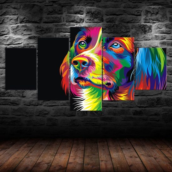 Dog Face Colorful Abstract Painting 5 Piece Five Panel Wall Canvas Print Modern Poster Wall Art Decor 1
