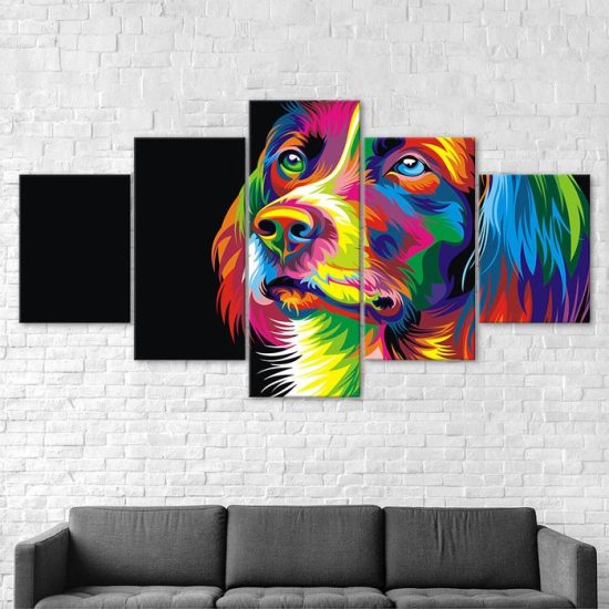 Dog Face Colorful Abstract Painting 5 Piece Five Panel Wall Canvas Print Modern Poster Wall Art Decor 2