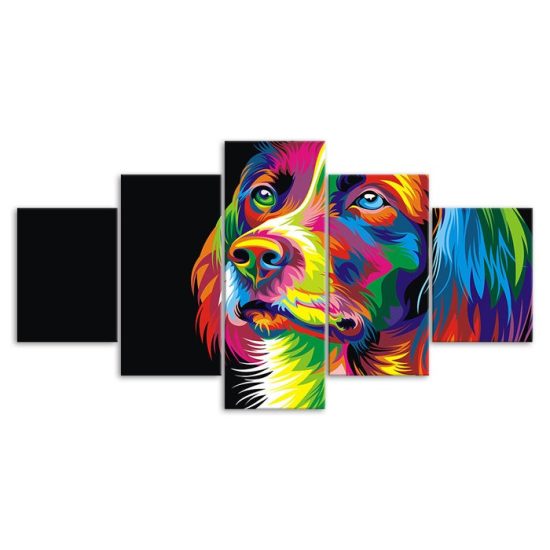 Dog Face Colorful Abstract Painting 5 Piece Five Panel Wall Canvas Print Modern Poster Wall Art Decor 3
