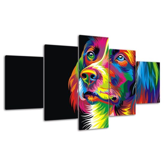 Dog Face Colorful Abstract Painting 5 Piece Five Panel Wall Canvas Print Modern Poster Wall Art Decor 4