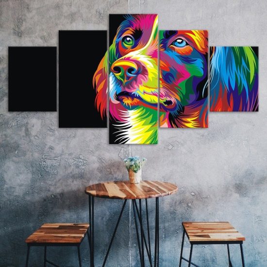 Dog Face Colorful Abstract Painting 5 Piece Five Panel Wall Canvas Print Modern Poster Wall Art Decor