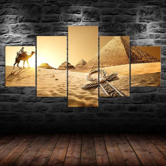 Egypt Pyramids Camel Animal Desert Scenery 5 Piece Five Panel Wall Canvas Print Modern Art Poster Wall Art Decor 1