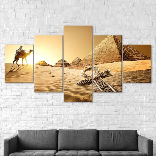 Egypt Pyramids Camel Animal Desert Scenery 5 Piece Five Panel Wall Canvas Print Modern Art Poster Wall Art Decor 2