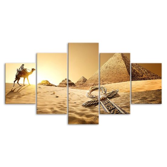 Egypt Pyramids Camel Animal Desert Scenery 5 Piece Five Panel Wall Canvas Print Modern Art Poster Wall Art Decor 3