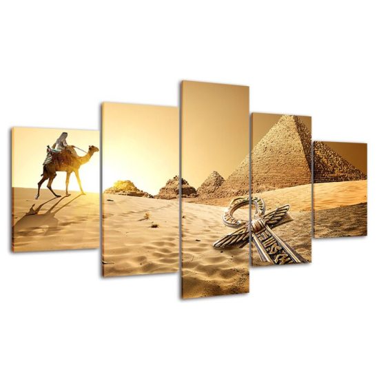 Egypt Pyramids Camel Animal Desert Scenery 5 Piece Five Panel Wall Canvas Print Modern Art Poster Wall Art Decor 4