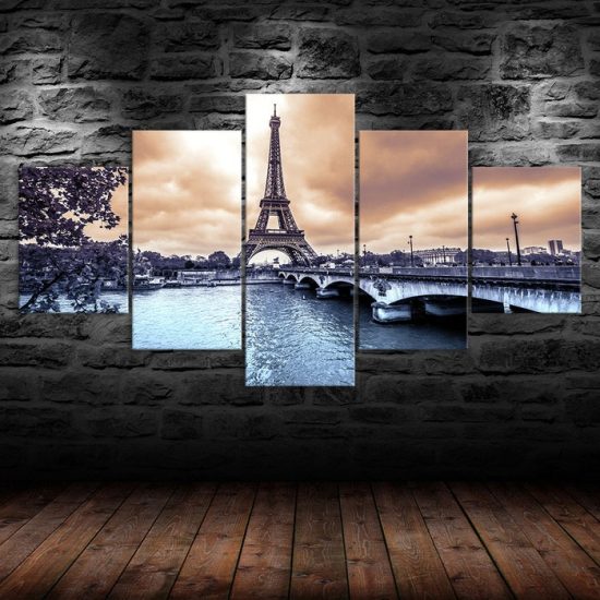 Eiffel Tower Romantic Paris France 5 Piece Five Panel Wall Canvas Print Modern Art Poster Wall Art Decor 1