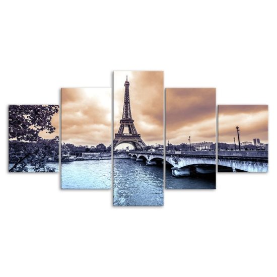 Eiffel Tower Romantic Paris France 5 Piece Five Panel Wall Canvas Print Modern Art Poster Wall Art Decor 3