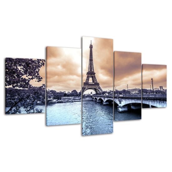 Eiffel Tower Romantic Paris France 5 Piece Five Panel Wall Canvas Print Modern Art Poster Wall Art Decor 4