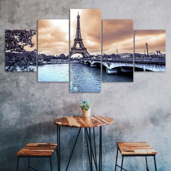 Eiffel Tower Romantic Paris France 5 Piece Five Panel Wall Canvas Print Modern Art Poster Wall Art Decor