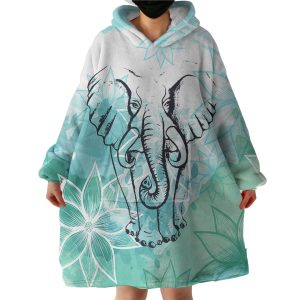 Elephant Sketch Lotus Mint Theme Hoodie Wearable Blanket WB0484