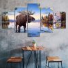 Elk Deer Animal Painting Scene 5 Piece Five Panel Wall Canvas Print Modern Art Poster Wall Art Decor