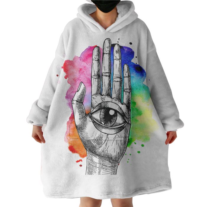Eye In Hand Sketch Colorful Galaxy Background Hoodie Wearable Blanket WB0682