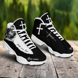 Faith Over Fear Black And White Custom Name Air Jordan 13 Shoes 1
