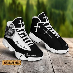 Faith Over Fear Black And White Custom Name Air Jordan 13 Shoes