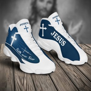 Faith Over Fear Blue Jesus Custom Name Air Jordan 13 Shoes 1