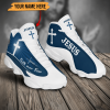 Faith Over Fear Blue Jesus Custom Name Air Jordan 13 Shoes