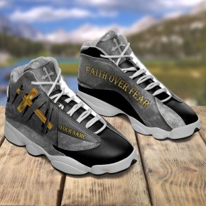 Faith Over Fear Gray Custom Name Air Jordan 13 Shoes 1