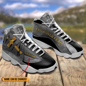 Faith Over Fear Gray Custom Name Air Jordan 13 Shoes