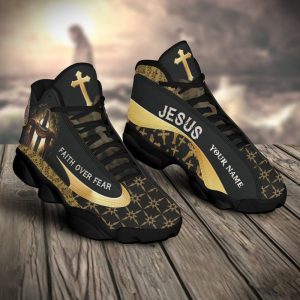Faith Over Fear Jesus Gold Custom Name Air Jordan 13 Shoes 1