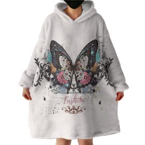 Fashion Butterfly White Theme Hoodie Wearable Blanket WB0176