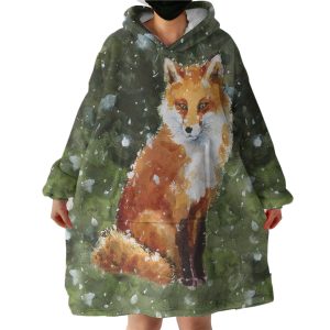Female Fox In Snow Watercolor Painting Hoodie Wearable Blanket WB0700