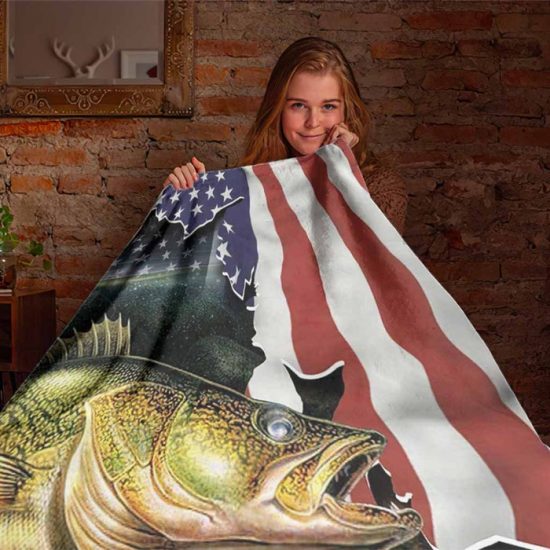 Flag Fish America Blanket Anniversary Gift Birthday Gift Sherpa Blanket Fleece Blanket 1
