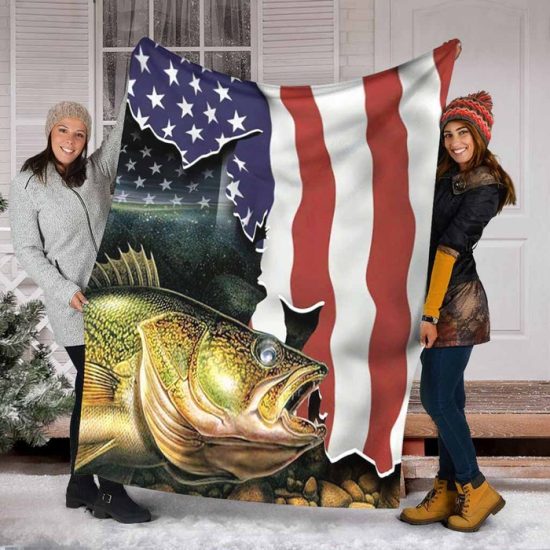 Flag Fish America Blanket - Anniversary Gift Birthday Gift Sherpa Blanket Fleece Blanket