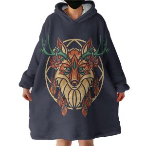 Floral Brown Deer Geometric Illustration Hoodie Wearable Blanket WB0534