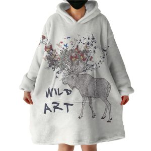 Floral Deer Sketch Wild Art Hoodie Wearable Blanket WB0222