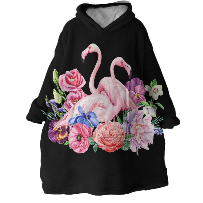 Floral Flamingo Hoodie Wearable Blanket WB1725 1