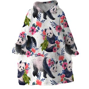 Floral Panda Hoodie Wearable Blanket WB2104 1