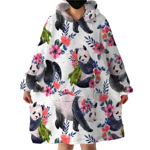 Floral Panda Hoodie Wearable Blanket WB2104
