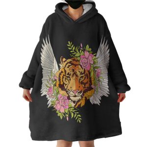 Floral Tiger Wings Draw Hoodie Wearable Blanket WB0274