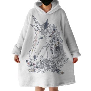 Floral Unicorn Sketch Hoodie Wearable Blanket WB0993