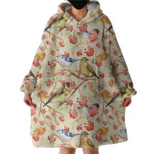 Flowers & Sunbirds Cream Theme Hoodie Wearable Blanket WB0300