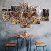 Forest Animals Deers Painting 5 Piece Five Panel Wall Canvas Print Modern Art Poster Wall Art Decor