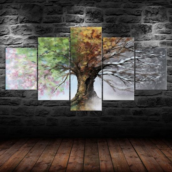 Four Seasons Tree Canvas 5 Piece Five Panel Wall Print Modern Poster Wall Art Decor 1
