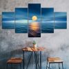 Full Moon Over The Ocean Scene 5 Piece Five Panel Canvas Print Modern Poster Wall Art Decor