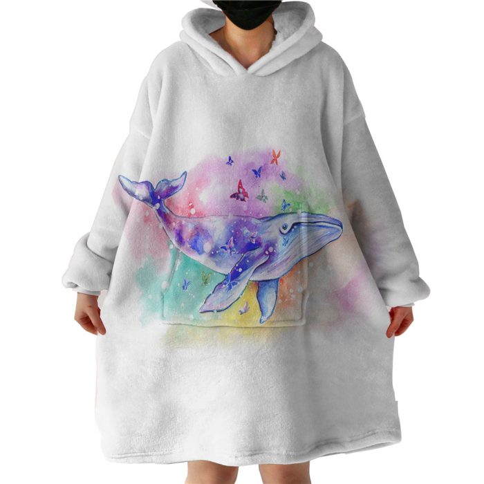 Galaxy Whale Colorful Background Watercolor Painting Hoodie Wearable Blanket WB0689