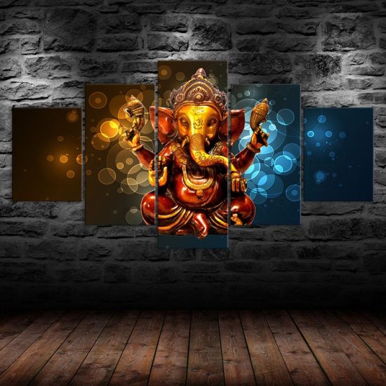 Ganesha Hindu God Elephant Trunk 5 Piece Five Panel Wall Canvas Print Modern Art Poster Wall Art Decor 1