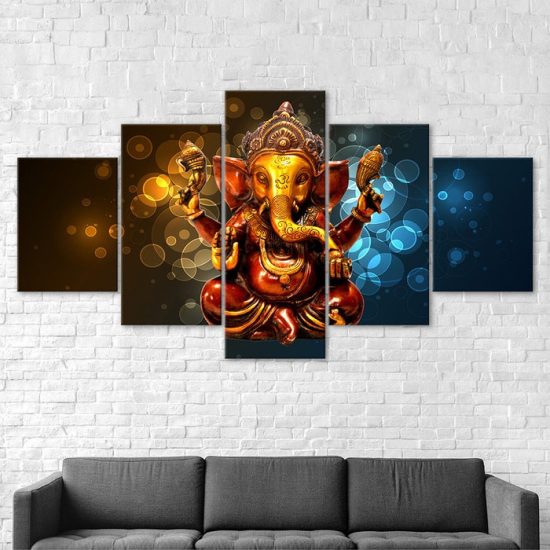 Ganesha Hindu God Elephant Trunk 5 Piece Five Panel Wall Canvas Print Modern Art Poster Wall Art Decor 2