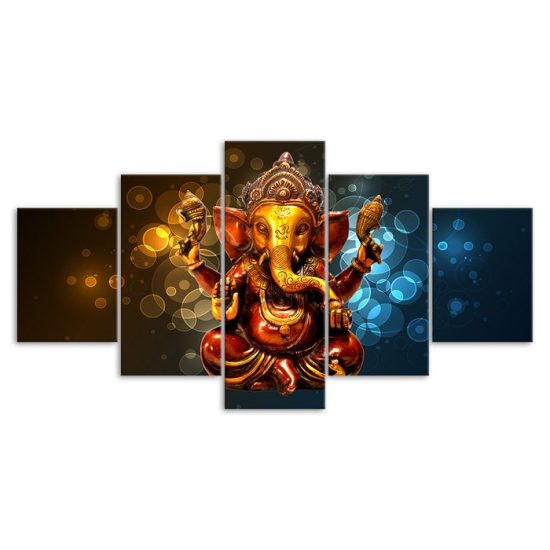Ganesha Hindu God Elephant Trunk 5 Piece Five Panel Wall Canvas Print Modern Art Poster Wall Art Decor 3
