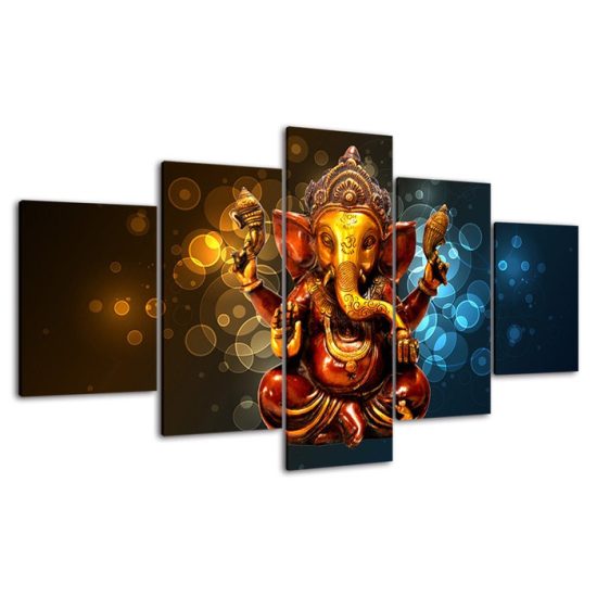 Ganesha Hindu God Elephant Trunk 5 Piece Five Panel Wall Canvas Print Modern Art Poster Wall Art Decor 4
