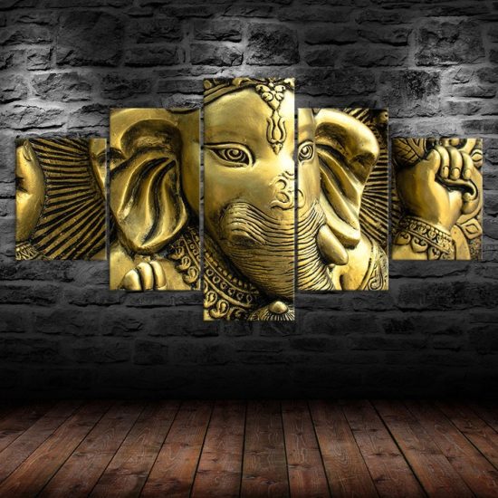 Ganesha Remover of Obstacles Hindu God 5 Piece Five Panel Wall Canvas Print Modern Art Poster Wall Art Decor 1