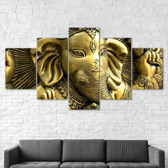 Ganesha Remover of Obstacles Hindu God 5 Piece Five Panel Wall Canvas Print Modern Art Poster Wall Art Decor 2