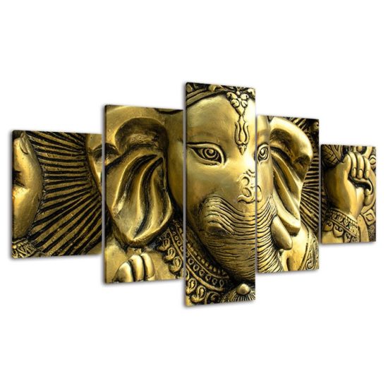 Ganesha Remover of Obstacles Hindu God 5 Piece Five Panel Wall Canvas Print Modern Art Poster Wall Art Decor 4