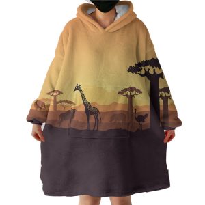 Giraffe And The Tree Hoodie Wearable Blanket WB0826