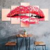Glossy Red Woman Lips 5 Piece Five Panel Wall Canvas Print Modern Poster Wall Art Decor